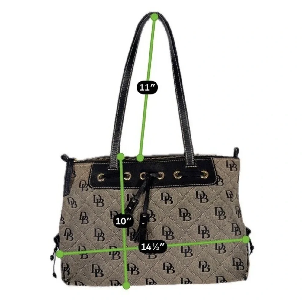 Dooney Bourke DB Signature Canvas Shoulder Tote Bag Black Leather Trim